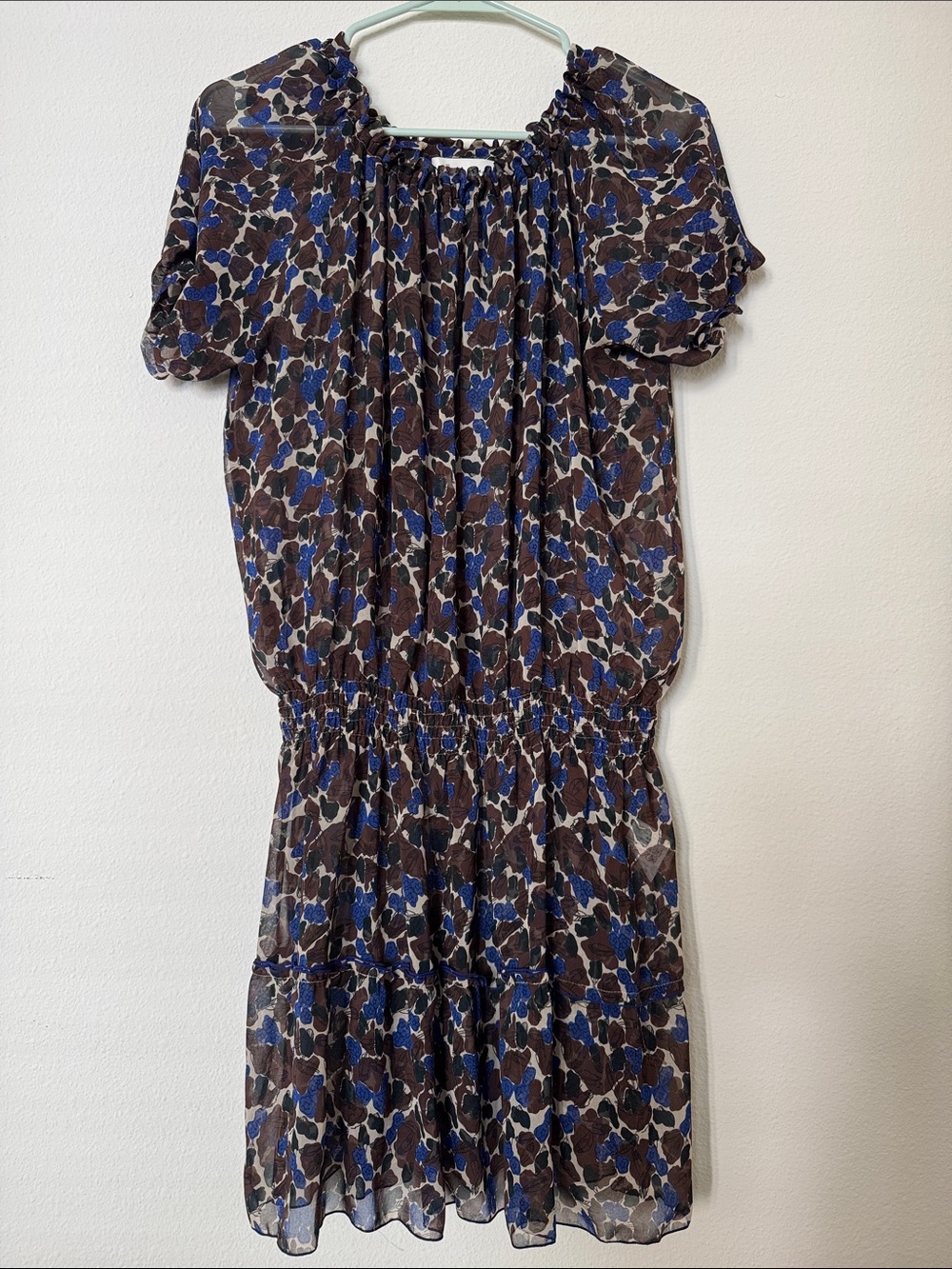Brown & Blue Floral sheer Women’s mini Dress